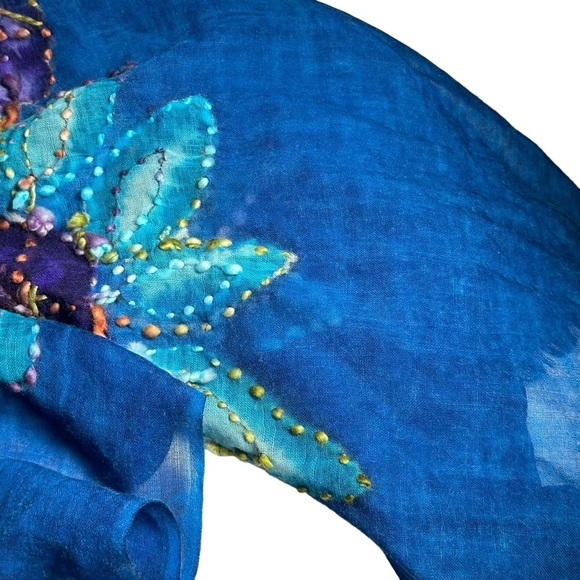 Exclusively For Signals Wool Blue Purple Floral Embroidered Scarf - Picture 11 of 13